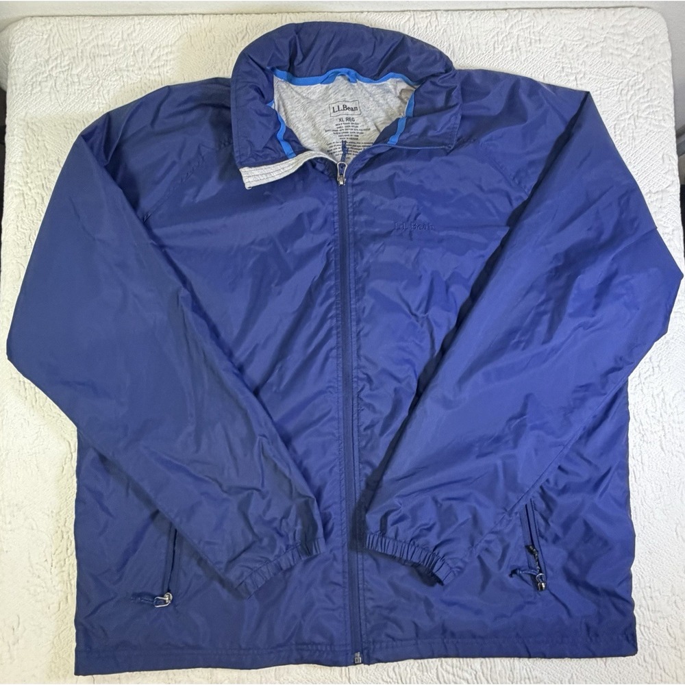 LL Bean Jacket Men's XL Hooded Lined‎ Blue Rain Shell Hiking Windbreaker 281322